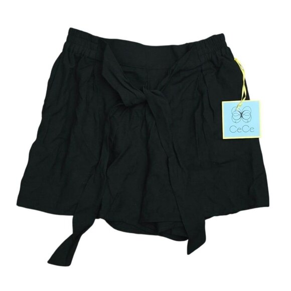 CeCe Black High-Waisted Tie-Front Shorts Womens Size 2 Lightweight & Stylish - Picture 1 of 3